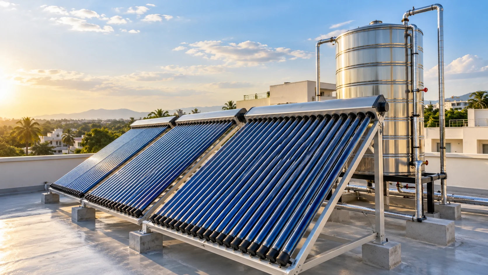 Evacuated-tube solar water heating system with insulated storage tank